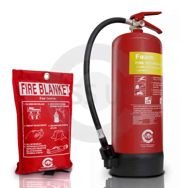 6 LITRE FOAM (AFFF) FIRE EXTINGUISHER WITH BLANKET - (6L/6LTR) Bsi KITEMARKED