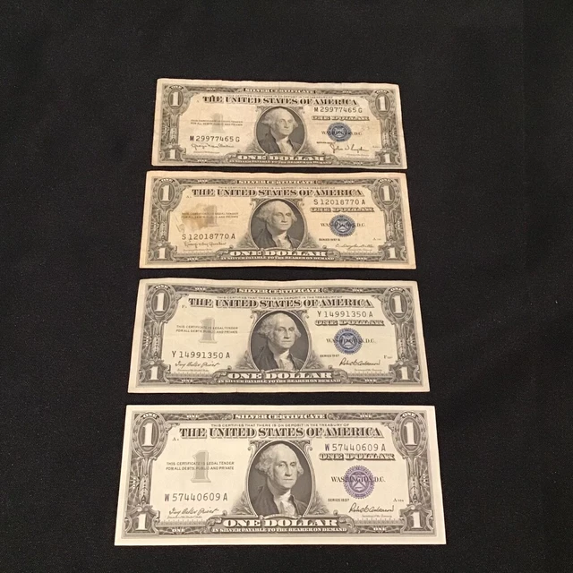 1935 & 1957 Silver Certificate 1$ Dollar Bills - Lot Of 4 Notes Blue Seal