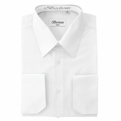 Berlioni Italy Men's Prime French Convertible Cuff Solid Dress Shirt White