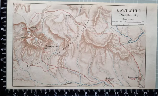 Map/Battle Plan Gawilghur December 1803 Wellesley Labada Stevenson Deogaum