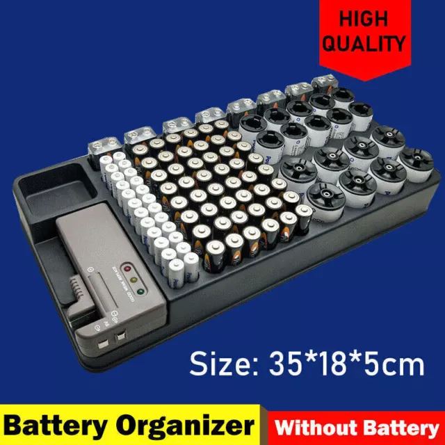 98 Grids Battery Storage Organizer Holder Removable Battery Tester Case Box HL