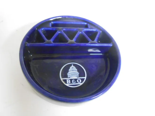 Vintage B&O BALTIMORE & OHIO Railroad Blue ashtray SNUF-A-RETT USA