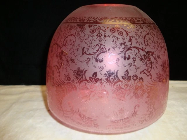 Antique Victorian Cranberry Glass Lamp Shade Floral pattern C. 1890-1900