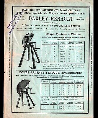 NEMOURS (77) MACHINES AGRICOLES / COUPE-RACINES... "DARLEY-RENAULT" Tract en1896