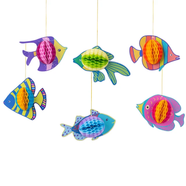 1 juego de 6 piezas Tropical Fish Honeycomb Paper Decoración Adorno Colgante