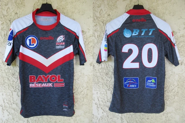 Maillot Rugby Tarbes Pyrenees Matmut Puma porté #4 Rouge et blanc - XXL