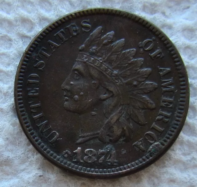 1874 Indian Head Cent Rare Date XF Detail Full Bold Liberty Shows Corroded
