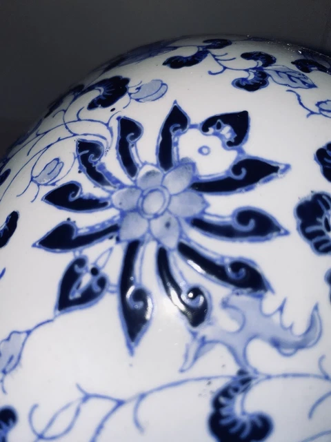 Chinese Porcelain Cobalt Blue White Flower Scroll Pattern Vase Lamp 20" Tall