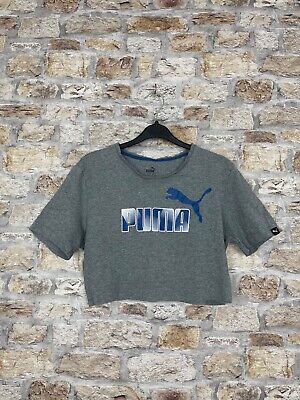 Puma Logo Grigio Vintage Oversized Crop Top T Shirt sport Donna UK 6-12 * 3