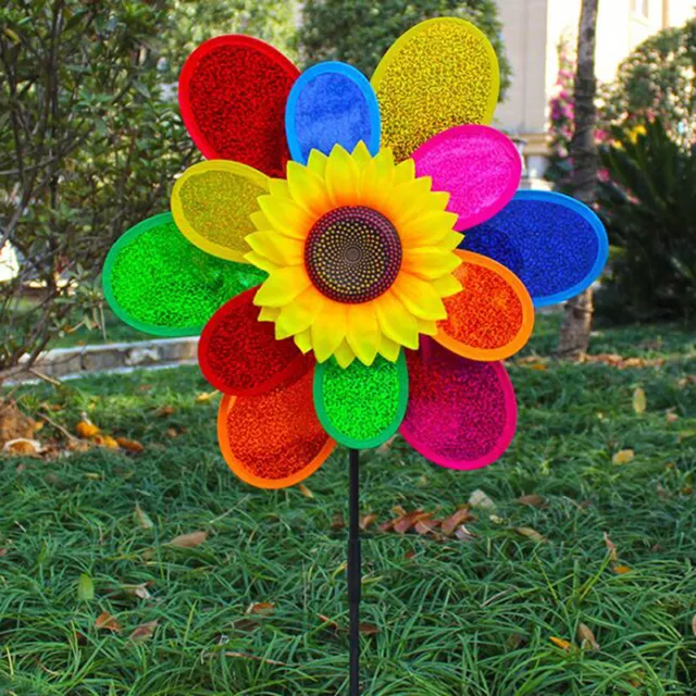 Double Layer Colorful Sunflower Windmill Kids DIY Outdoor Toys Garden Yard _EL