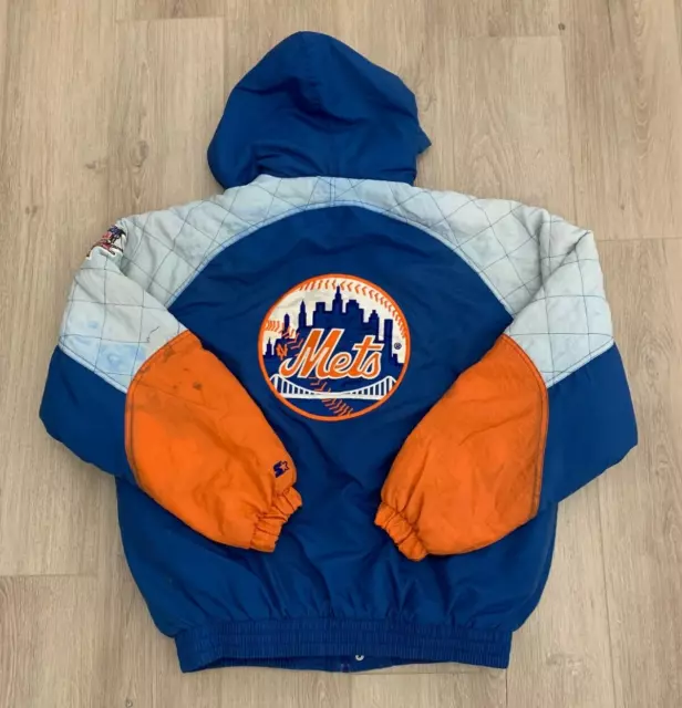 vintage 90s Starter NY Mets Puffer Jacket sz L MLB Embroidered Bomber Baseball