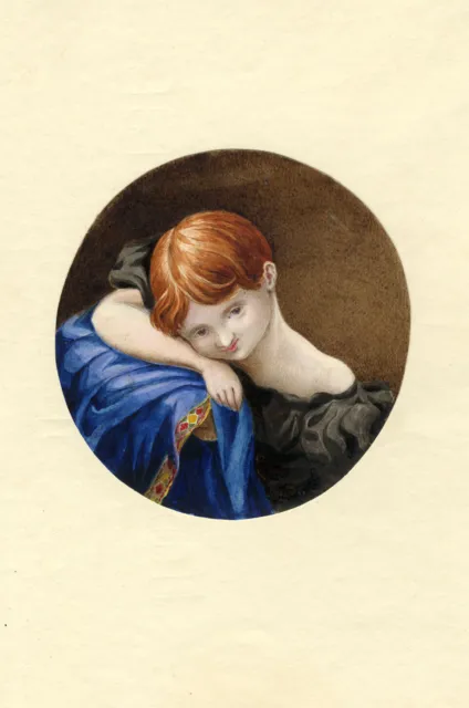 Portrait of a Red-Haired Child – Original mid-19th-century watercolour painting