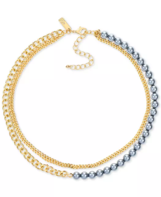 INC International Concepts Gold-Tone Imitation Pearl Layered Collar Necklace, 17