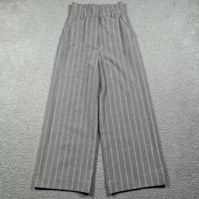 H M Pants Womens 0 High Rise Wide Leg Crop Pinstripe Workwear Career Pants Gray