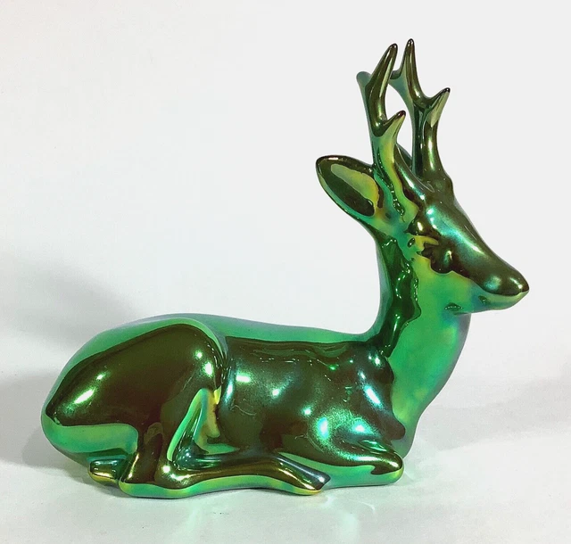 Zsolnay Eosin Iridescent Green Glazed DEER Art Nouveau