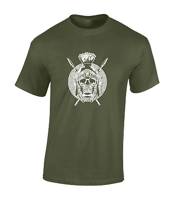 Teschio e Picche Uomo T Shirt COOL palestra Warrior Design Spartano Casco Top Nuovo