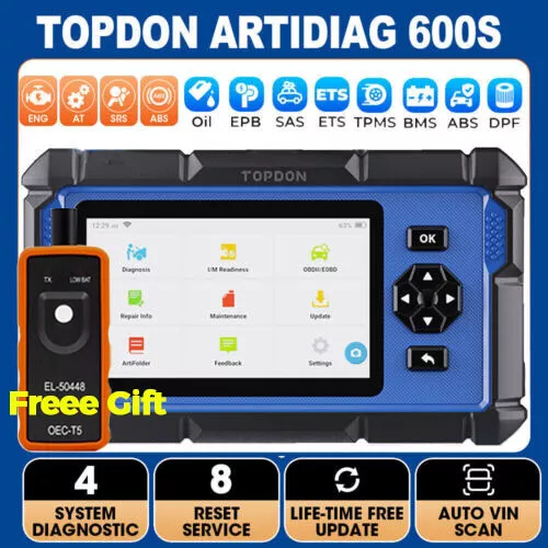 TOPDON AD600S OBD2 Diagnostic Scanner ABS SRS Code Reader Oil EPB SAS TPMS Reset