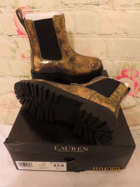 Ralph Lauren Corinne Bootie Fashion Boot Black/Bronze Women Size 6.5 B New