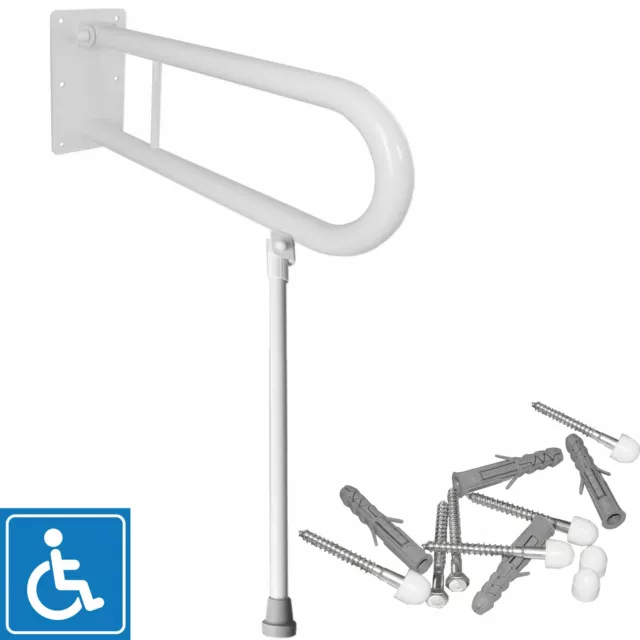 Klappgriff Griff  am WC mit Stützbein Aufstehhilfe Haltegriffe Weiß Bad 50-85 cm 2