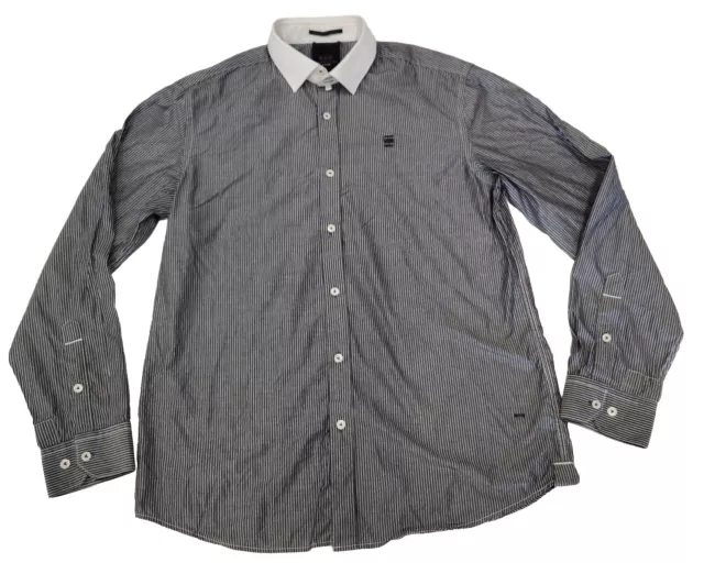 G-Star Raw Long Sleeve Shirt Mens Size XL Black White Stripe Gstar Button Up