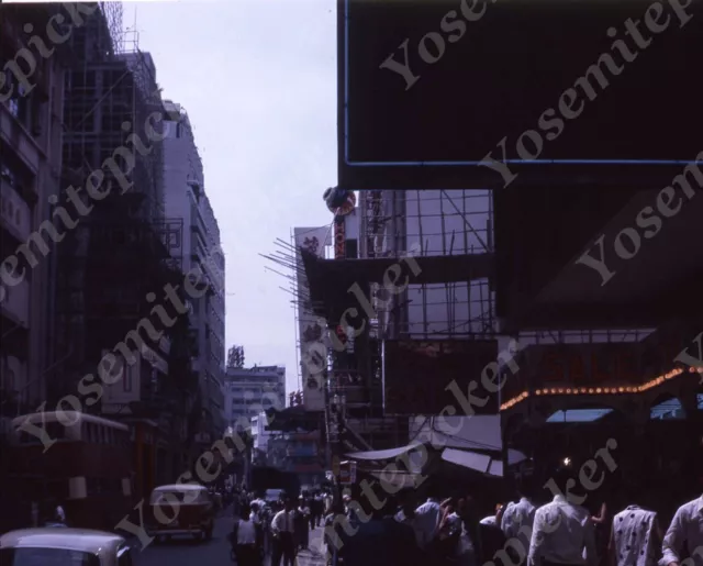 Sl69 Original slide 1967 Hong Kong downtown double decker bus 195a