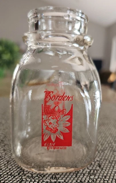 Borden's Half Pint Milk Bottle Elsie The Cow Clear Glass Red Paint Vintage