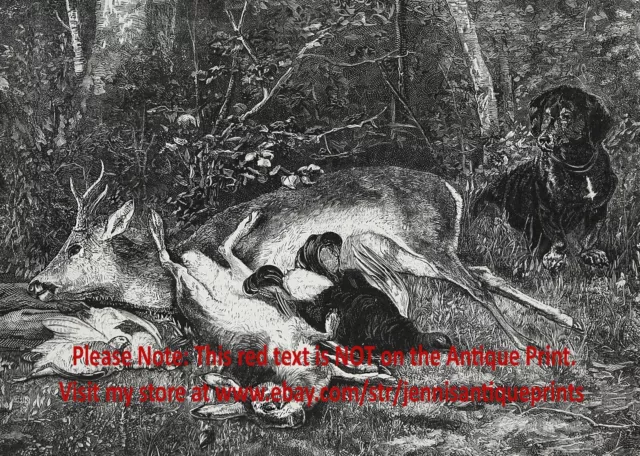 Dog Dachshund Teckel Dackel Guarding the Hunting Bounty, 1880s Antique Print