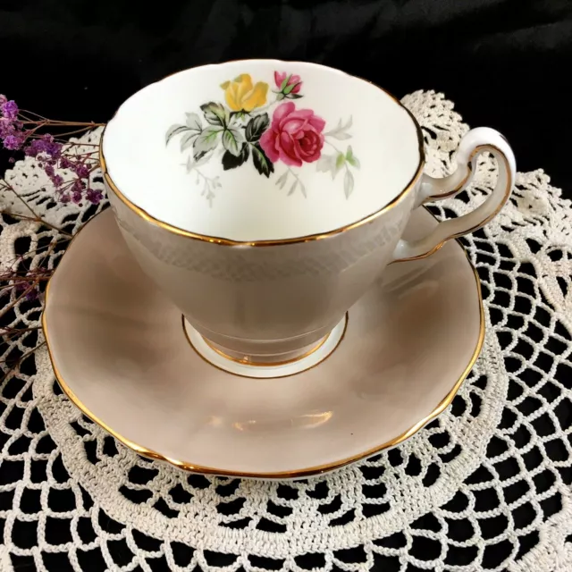 Adderley Fine Bone China Tea Cup And Saucer Roses Inside With Gold Rim