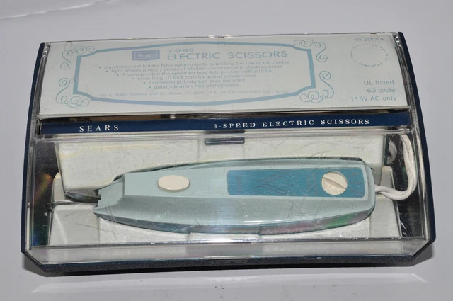 Tijeras eléctricas vintage SEARS 3 VELOCIDADES modelo 25-2177 A con luz + estuche