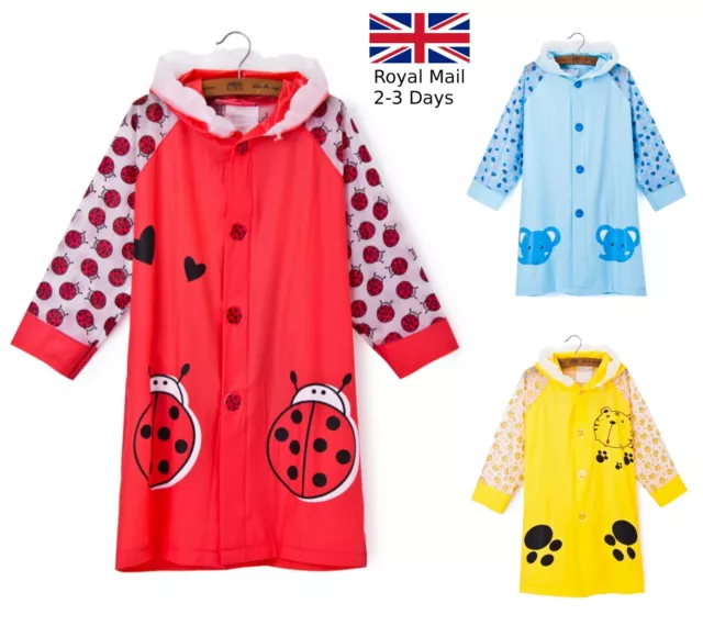 Boys Girls Kids Raincoat 3-12 years PVC Hooded Red Yellow Blue Quality Rain Coat 2