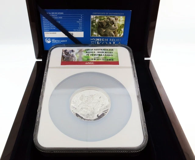 2013 P $8 AUD 5 oz .999 Silver Proof Australian Koala High Relief NGC PF70 UC 2013 P $8 AUD 5 oz .999 Silver Proof Australian Koala High Relief NGC PF70 UC