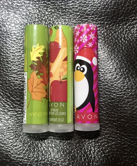 NEW FACTORY SEALED Avon Holiday/Fall Lip Balm Lot of 3 Snowman~Leaves~Apples NOS