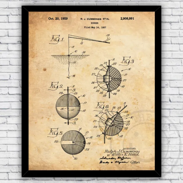 Fishing Bobber Bob Lure Vintage Patent Art Print Decor - Size and Frame Options