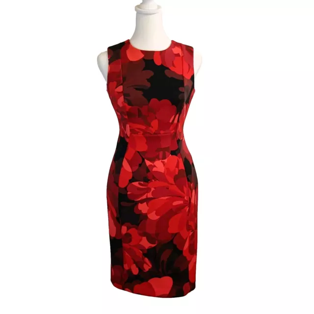 Calvin Klein Floral print Sheath Dress Size 2 Red Scuba Body Con Mini