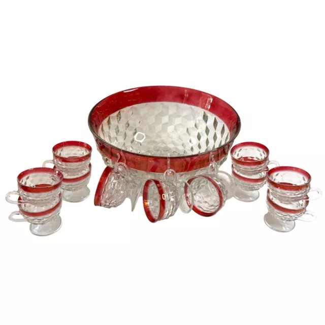 Whitehall Ruby Flash Crystal by Colony Indiana Punch Bowl and Cups 12pc + Hooks