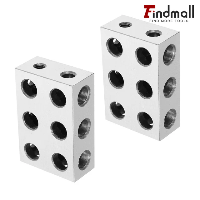 Findmall 1-2-3 123 Matched Pair Steel Blocks Precision 0.0002" With 11 Holes