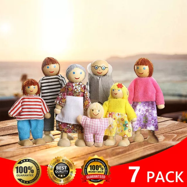 1 Set Wooden Furniture Dolls House Family Miniature 7 People Doll Toy For Kids