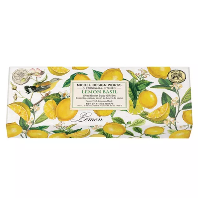 Michel Design Works Lemon Basil Citrus Shea Butter Soap Gift Set of 3 Bars