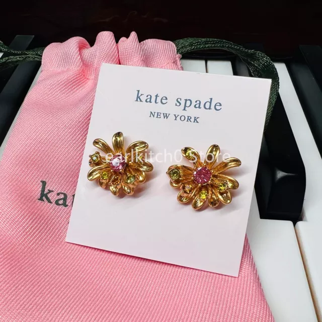 NWT Kate ks Spade Rooftop Gardens Daisy Crystal Stud Earrings Flower w/ Dust Bag