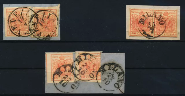 LOMBARDEI-VENETIEN 1850 3 Briefstücke mit je 2*15C Interessantes Lot!