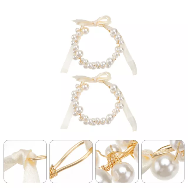 2 Pcs White Textile Wrist Flower Bridesmaid Decor Bracelets for Girls