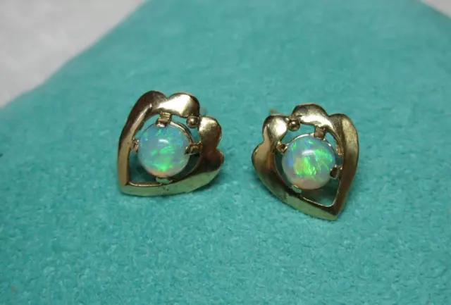 Ópalo Pendientes Corazón Boda Compromiso 14K Oro Art Déco Victoriano Antiguo