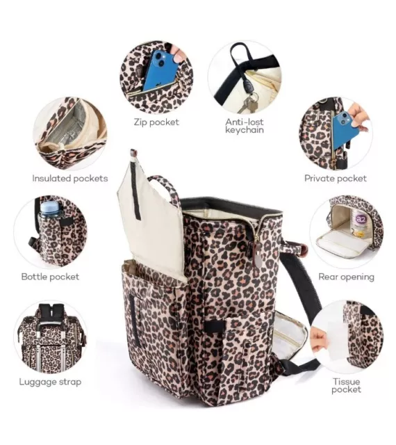 Baby Diaper Bag Backpack, Fashion Large Capacity ckpack for Women Leopard Print