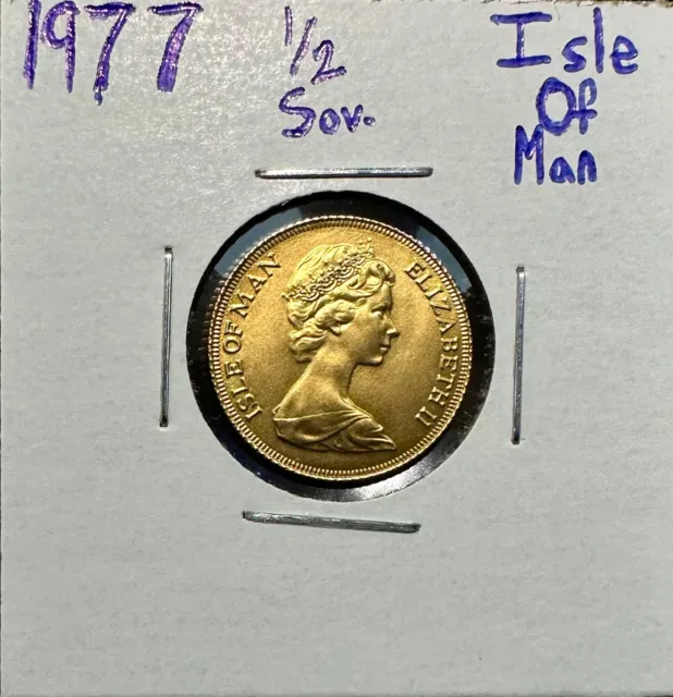 1977 Isle Of Man Elizabeth II Gold 1/2 Sovereign - LOW MINTAGE UNCIRCULATED
