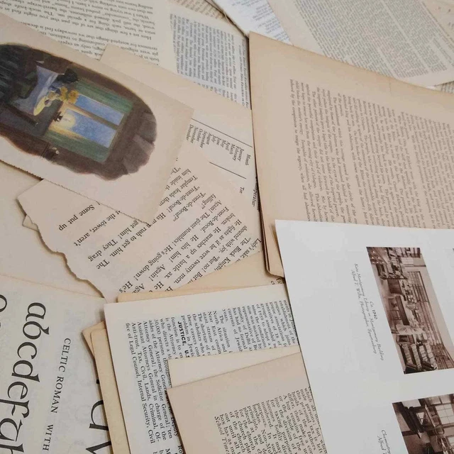 Páginas de libros muy vintage, paquete de páginas de libros antiguos, páginas de libros variadas