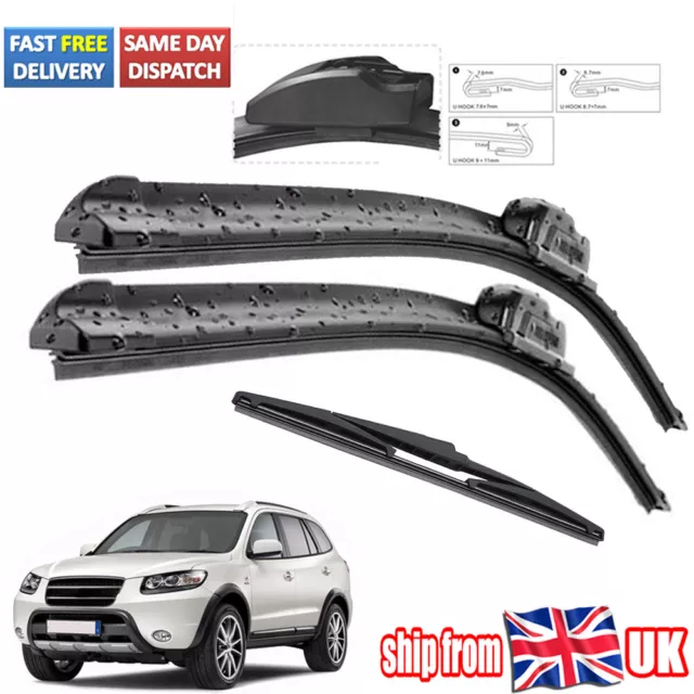 x3 For Hyundai Santa Fe CM 06-12 24/18/14 Front Rear Windscreen Wiper Blades Set