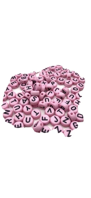 200 Pink Acrylic Alphabet Beads 7mm Flat Round Letters & Mixed