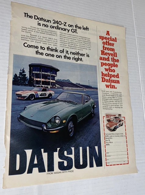 VINTAGE 1972 DATSUN 240-Z BRE Racing Color Ad Revell Model Offer GT ...