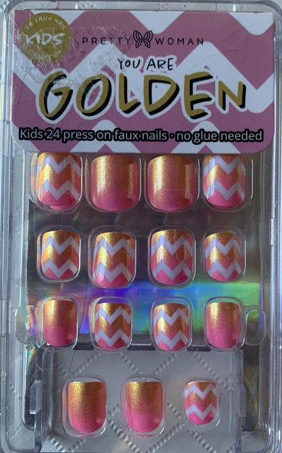 Prensa en uñas rosa y dorado Pretty Woman Kids - Eres dorado - sin necesidad de pegamento
