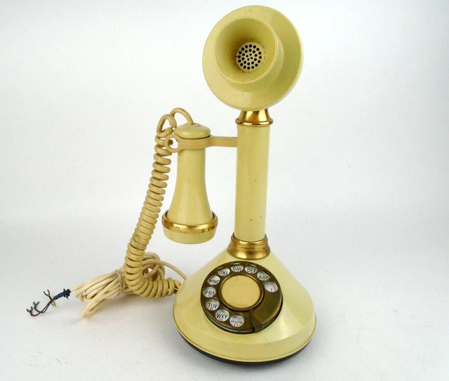VINTAGE DECOTEL CANDLESTICK Phone Telephone Rotary Dial Yellow Creme
